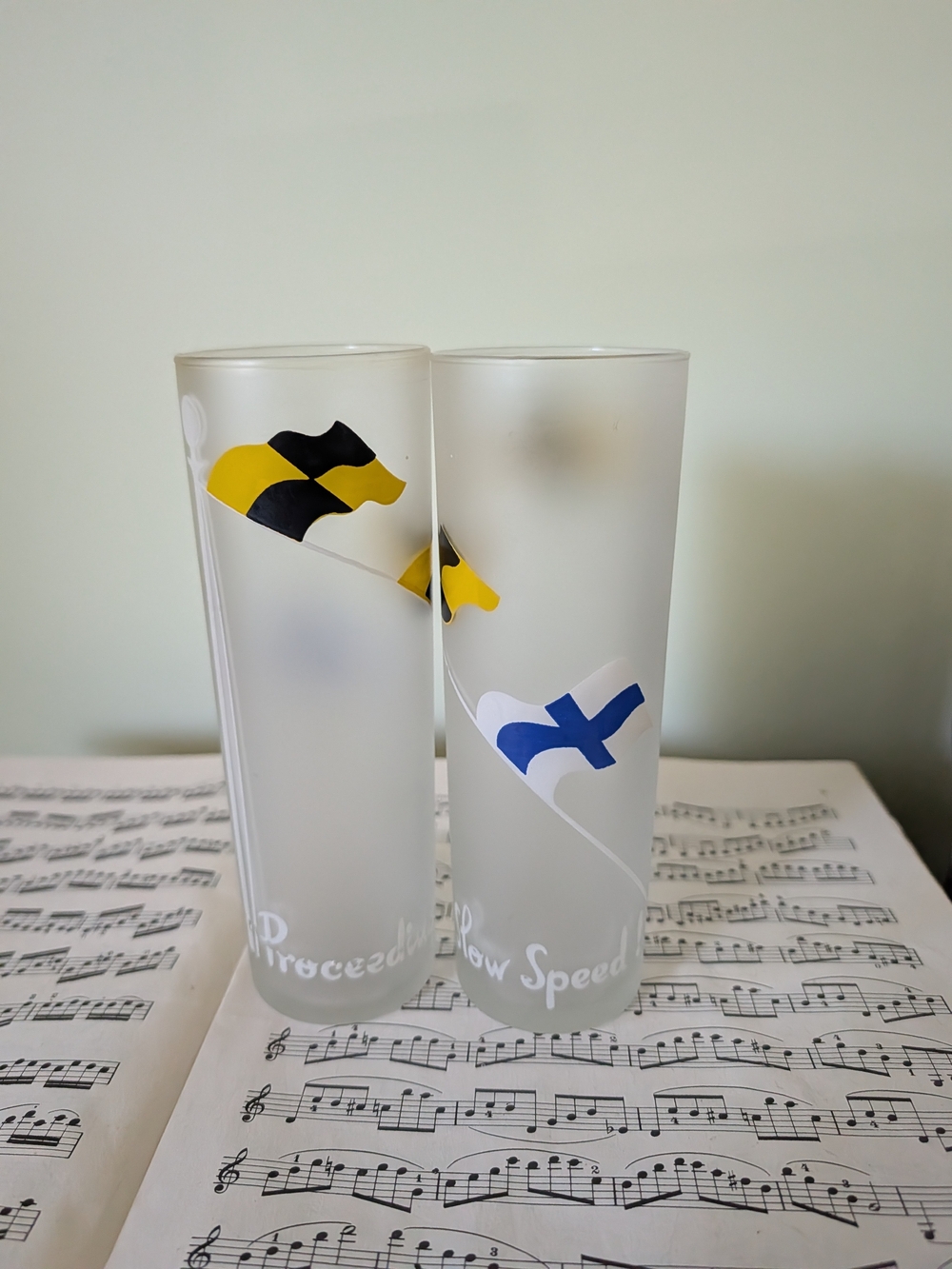 vintage mid-century Libbey "Anchors Aweigh" nautical signal Frosted Glasses